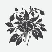 Print Elegant Fuchsia Flower Silhouette, A Stunning Botanical Masterpiece vector