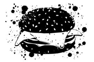 Clásico bosquejo clásico hamburguesa icono con retro rápido comida pintada estilo. vector