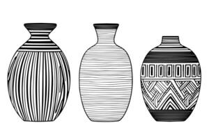 Set of ancient vase hand drawn ink sketch. Engraved style illustration. vector