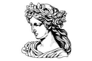 Aphrodite head hand drawn ink sketch. Engraved style illustration. vector