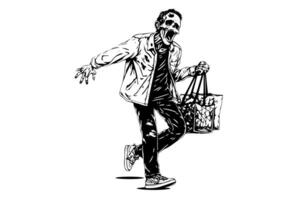 Zombie office worker hand drawn ink sketch. Engraved style illustration. vector