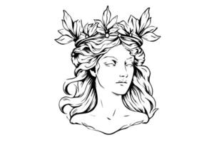 Aphrodite head hand drawn ink sketch. Engraved style illustration. vector