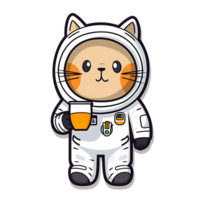 rolig söt katt i astronaut kostym i de galax klistermärke png