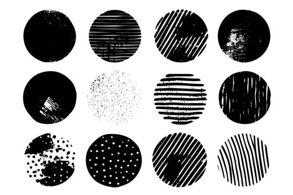 Abstract Ink Circle Shape Set Grungy Frames and Coffee Stains.