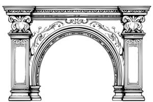 Clásico arquitectónico marcos barroco y gótico arco diseños en detallado bocetos vector
