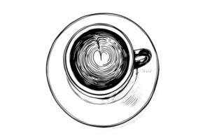 taza de café mano dibujado tinta bosquejo. grabado estilo ilustración. vector