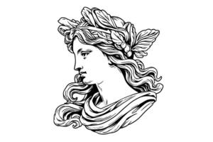 Aphrodite head hand drawn ink sketch. Engraved style illustration. vector