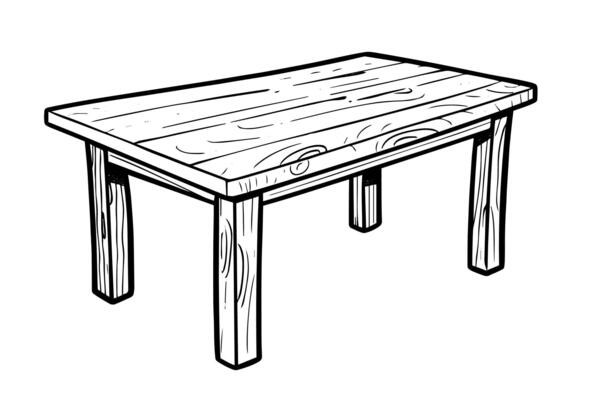 Wooden retro table hand drawn ink sketch. Engraving style vintage illustration.