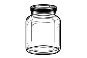 Empty jar hand drawn ink sketch. Engraved illistration. vector