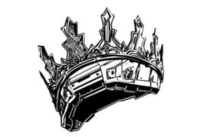 Futuristic crown hand drawn ink sketch. Engraved style illustration. vector