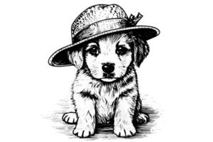 Cute puppy hand drawn ink sketch. Dog in engraving style illustration. vector
