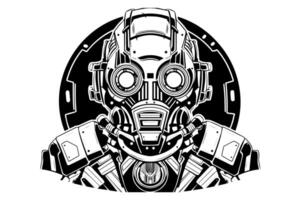 Hand-Drawn AI Robot Cyborg in a Timeless Vintage Engraved Style. Illustration. vector