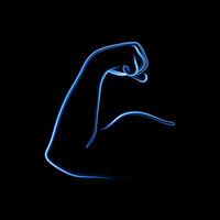 Illustration of a strong man's hand with a neon effect. vector