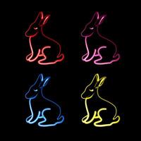 Set of rabbits of different colors with neon effect. vector