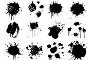 Ink Splash Set Abstract Grunge Stains, Drops, and Spatters in Black and White. vector