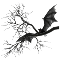 a bat flying on a tree branch with no leaves AI-Generated png