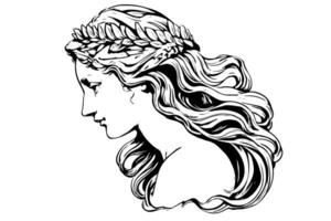 Aphrodite head hand drawn ink sketch. Engraved style illustration. vector