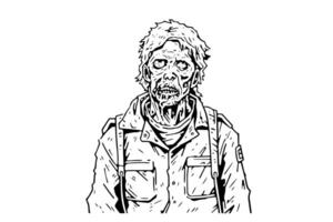Horror of Walking Dead Vintage Illustration of Zombie Apocalypse. vector