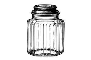 Empty jar hand drawn ink sketch. Engraved illistration. vector