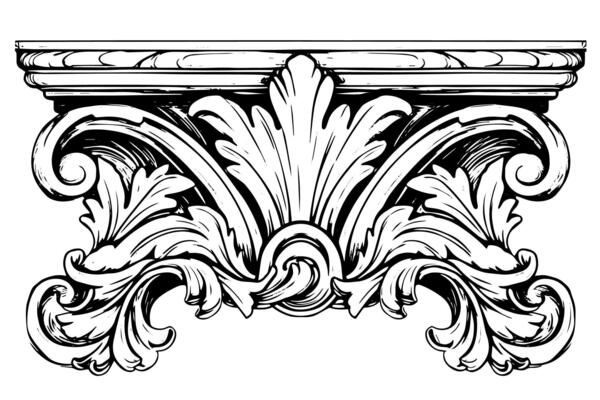 Vintage Baroque Ornamentation Intricate Illustrations of Architectural Stucco Details Element.