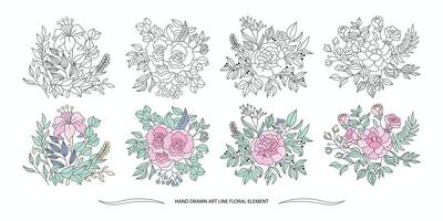 Floral ornamental bouquet rose. Color pastel isolated object on white background for invitation, birthday. vector