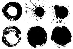 Ink Circle Grunge Brushstroke Stain Design Set. Black paint. vector