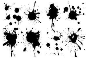 Ink Splatter Set of Grunge Stains and Spots in Black and White. vector