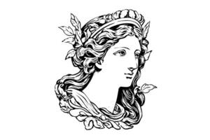 Aphrodite head hand drawn ink sketch. Engraved style illustration. vector