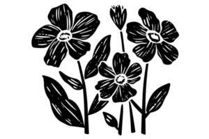 Hand-Drawn Grunge Floral Set Abstract Black Brush Silhouettes with Simple Ink Blooms. vector