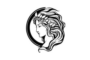 Aphrodite head hand drawn ink sketch. Engraved style illustration. vector