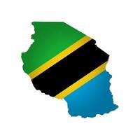 aislado ilustración con nacional bandera con forma de Tanzania mapa simplificado. volumen sombra en el mapa. blanco antecedentes vector