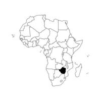 isolated illustration with African continent with borders of all states. Black outline political map of Zimbabwe. White background. vector