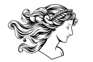 Aphrodite head hand drawn ink sketch. Engraved style illustration. vector