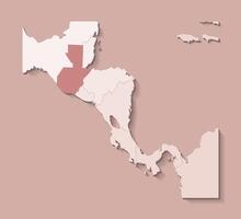 illustration with Central America land with borders of states and marked country Guatemala. Political map in brown colors with regions. Beige background vector