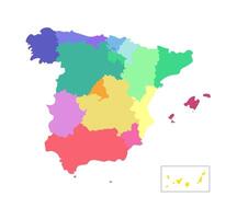 isolated illustration of simplified administrative map of Spain. Borders of the counties. Colorful silhouettes. White background vector