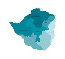 isolated illustration of simplified administrative map of Zimbabwe. Borders and names of the provinces, regions. Colorful blue khaki silhouettes vector