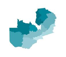 aislado ilustración de simplificado administrativo mapa de Zambia. fronteras de el provincias, regiones. vistoso azul caqui siluetas vector