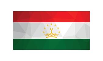 illustration. Official symbol of Tajikistan. National flag with red, green, white stripes. Creative design in low poly style with triangular shapes vector