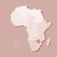 ilustración con africano continente con fronteras de todas estados y marcado país Zimbabue. político mapa en marrón colores con occidental, sur y etc regiones. beige antecedentes vector