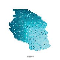 isolated geometric illustration with simple icy blue shape of Tanzania map. Pixel art style for NFT template. Dotted logo with gradient texture for design on white background vector