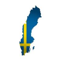 isolated illustration with swedish national flag with shape of Sweden map simplified. Volume shadow on the map. White background vector