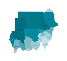aislado ilustración de simplificado administrativo mapa de Sudán. fronteras y nombres de el regiones. vistoso azul caqui siluetas vector