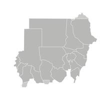 isolated illustration of simplified administrative map of Sudan. Borders of the provinces, regions. Grey silhouettes. White outline vector