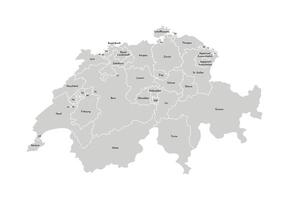 isolated illustration of simplified administrative map of Switzerland. Borders and names of the provinces, regions. Grey silhouettes. White outline vector