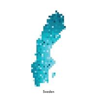 isolated geometric illustration with simple icy blue shape of Sweden map. Pixel art style for NFT template. Dotted logo with gradient texture for design on white background vector