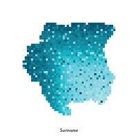 isolated geometric illustration with simple icy blue shape of Suriname map. Pixel art style for NFT template. Dotted logo with gradient texture for design on white background vector