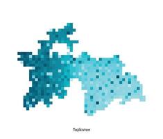 isolated geometric illustration with simple icy blue shape of Tajikistan map. Pixel art style for NFT template. Dotted logo with gradient texture for design on white background vector