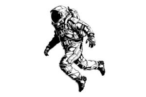 Astronaut spaceman hand drawn ink sketch. Engraving style illustration. vector