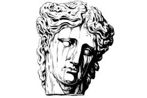 Ancient Mythology in Modern Head Art Illustration of a Greek Statue Face. vector