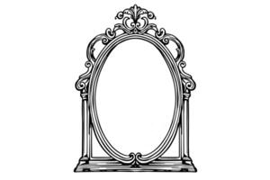 Vintage Ornate Mirror Frame Elegant Oval Design with Baroque and Victorian Influence. vector